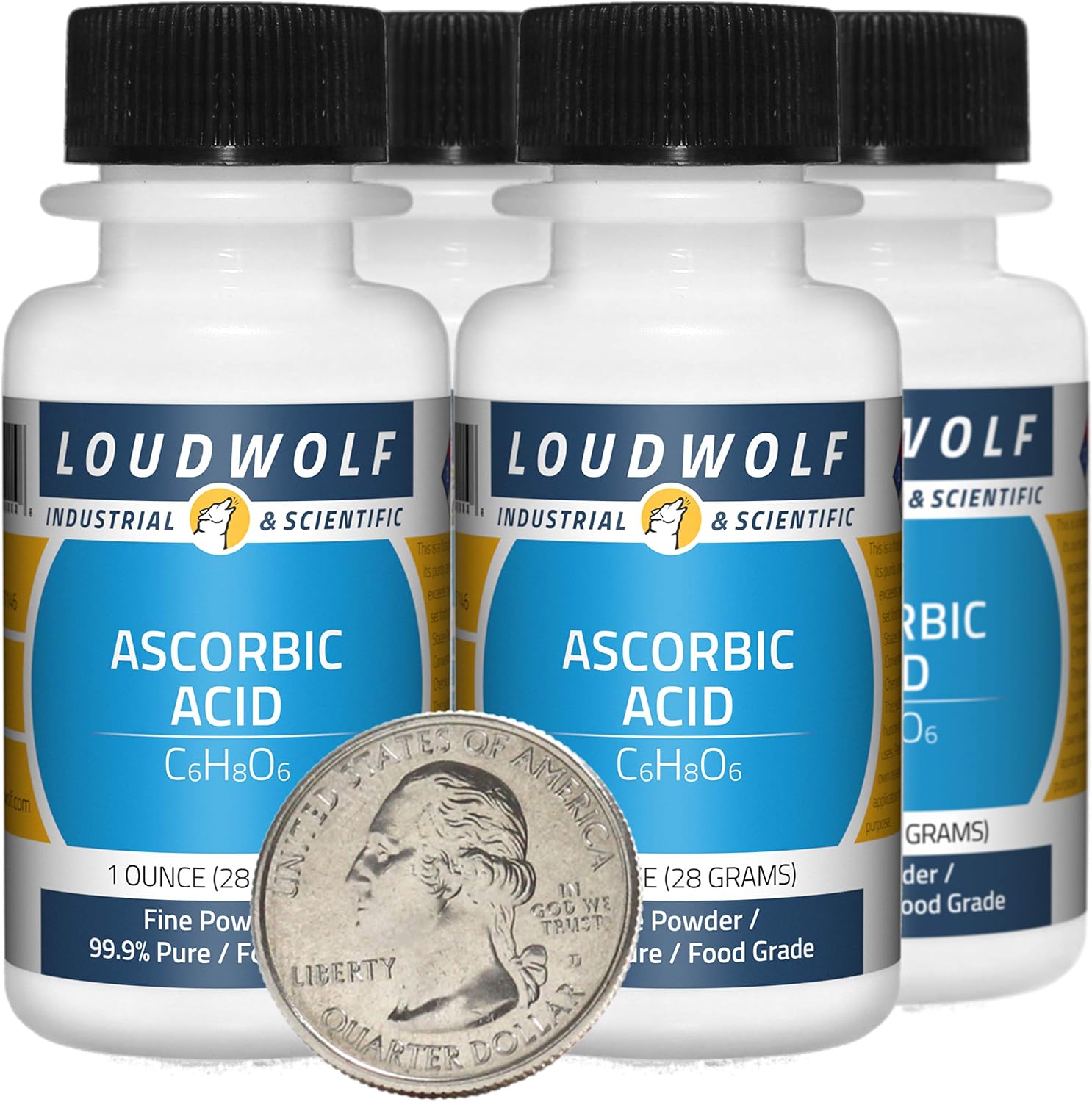 Ácido Ascórbico en Polvo 99.9% Puro - 4 Botellas de 113 g (4 oz) - Grado Alimenticio