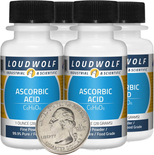 Ácido Ascórbico en Polvo 99.9% Puro - 4 Botellas de 113 g (4 oz) - Grado Alimenticio