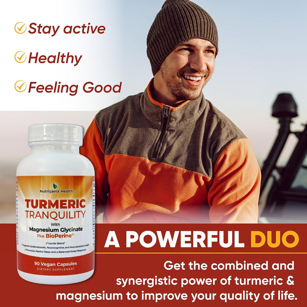 Turmeric Tranquility Cúrcuma Curcumina y Magnesio Glicinato con BioPerine – Alto Poder de Absorción – 90 Cápsulas