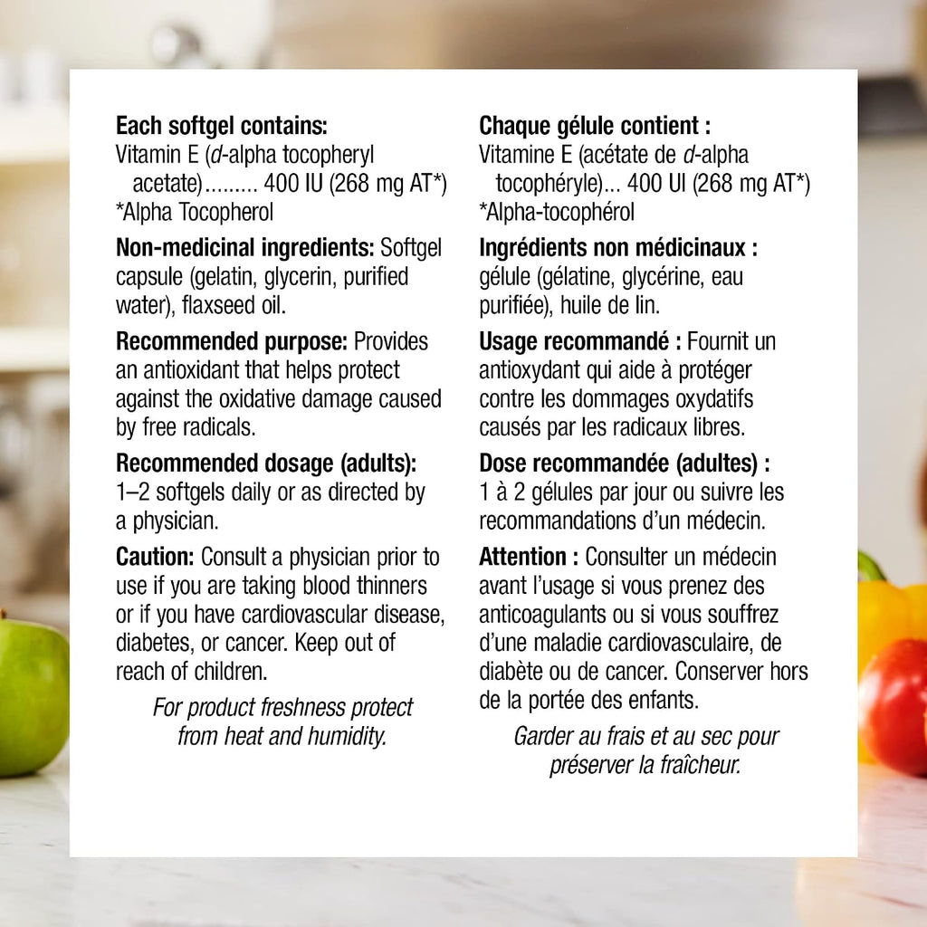 Webber Naturals Vitamina E Natural en Cápsulas Blandas, 400 UI, 120 Cápsulas
