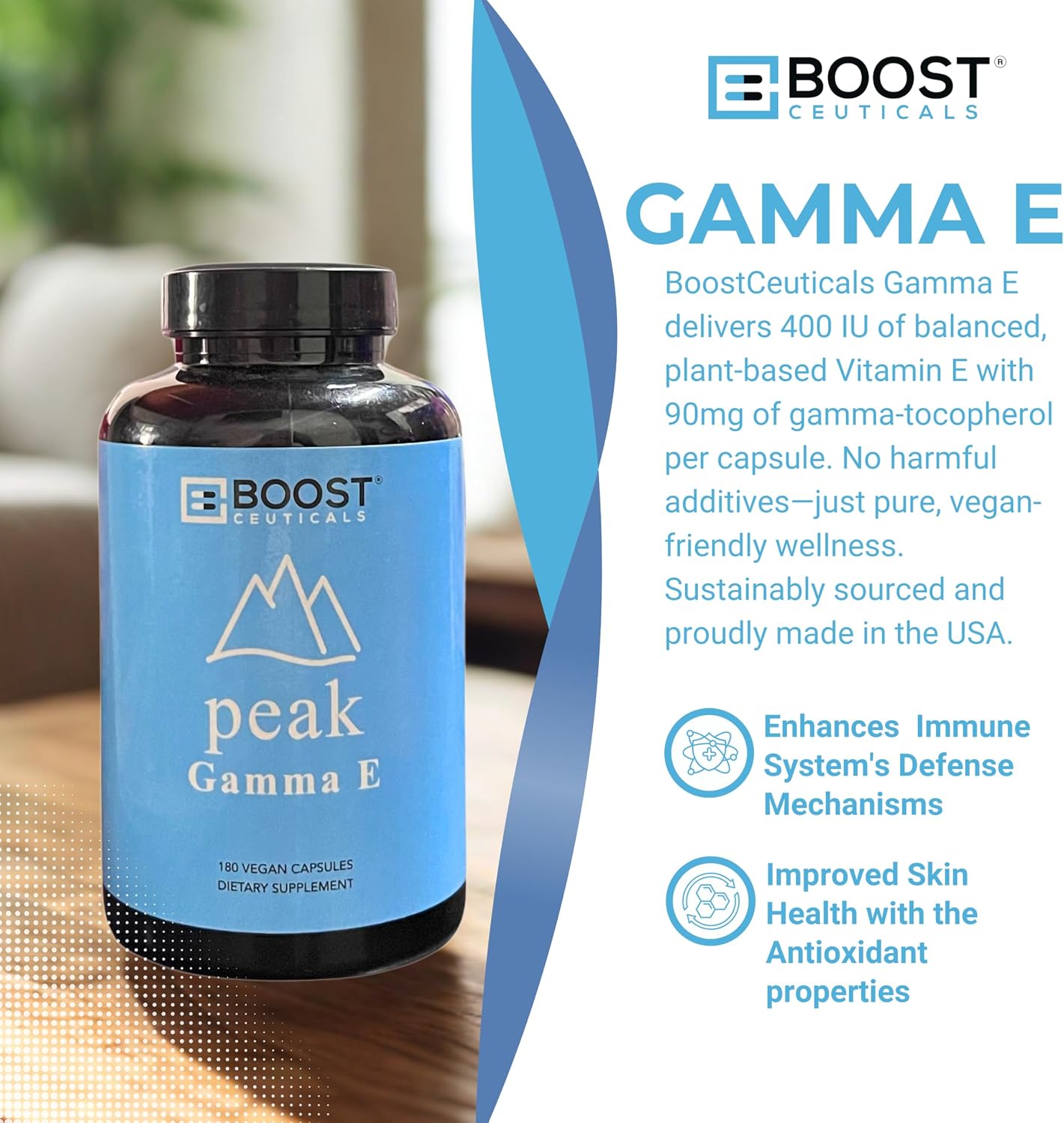 BoostCeuticals Gamma E 90mg Tocoferoles Mixtos - 180 Cápsulas Veganas