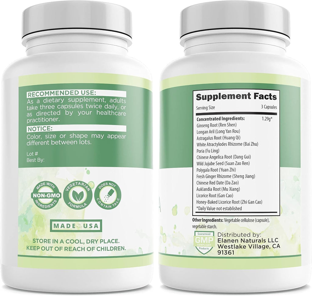 Elenen Naturals Gui Pi Wan, Fórmula para el Bazo y el Corazón, 100 Cápsulas Vegetales