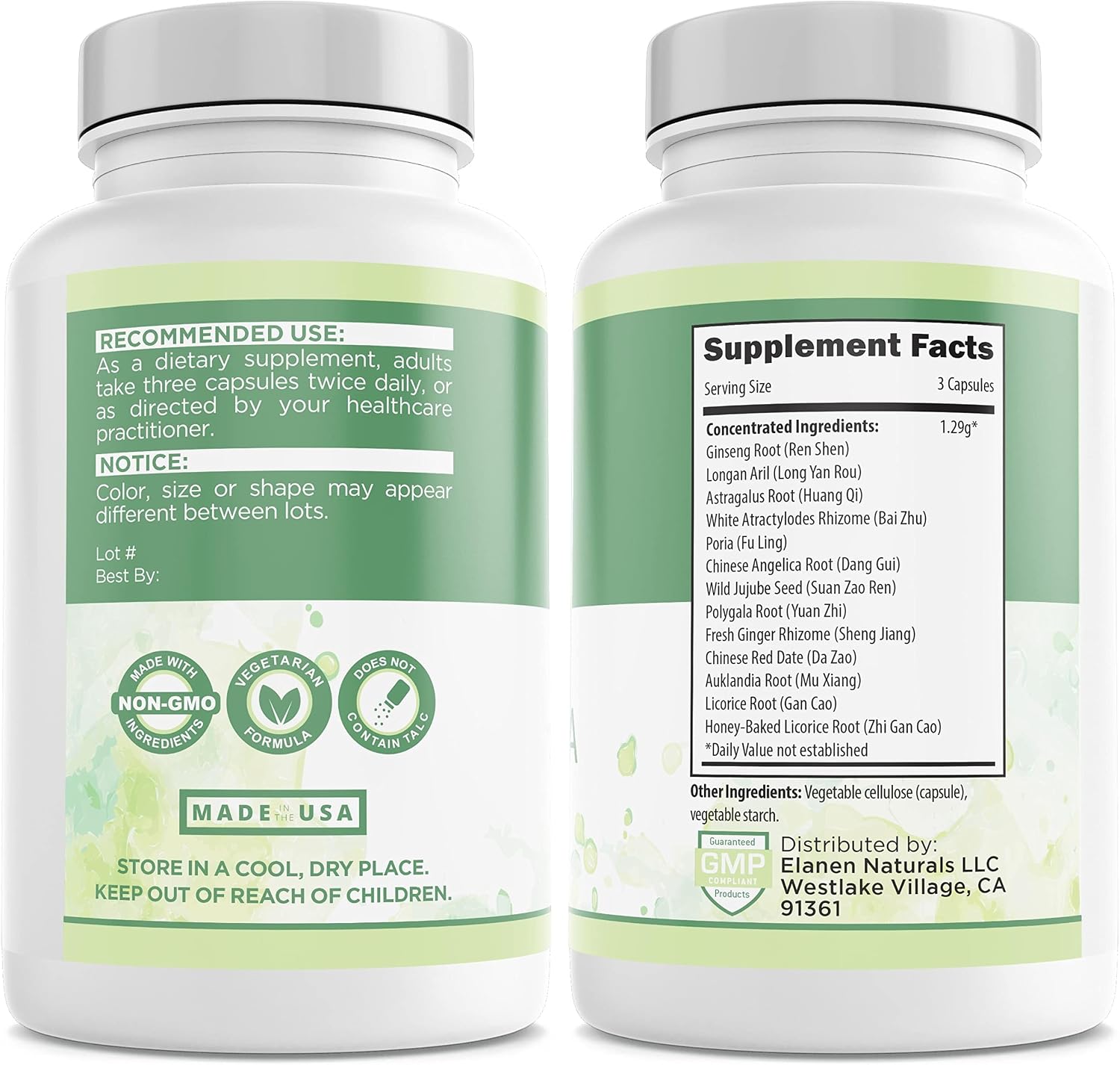 Elenen Naturals Gui Pi Wan, Fórmula para el Bazo y el Corazón, 100 Cápsulas Vegetales