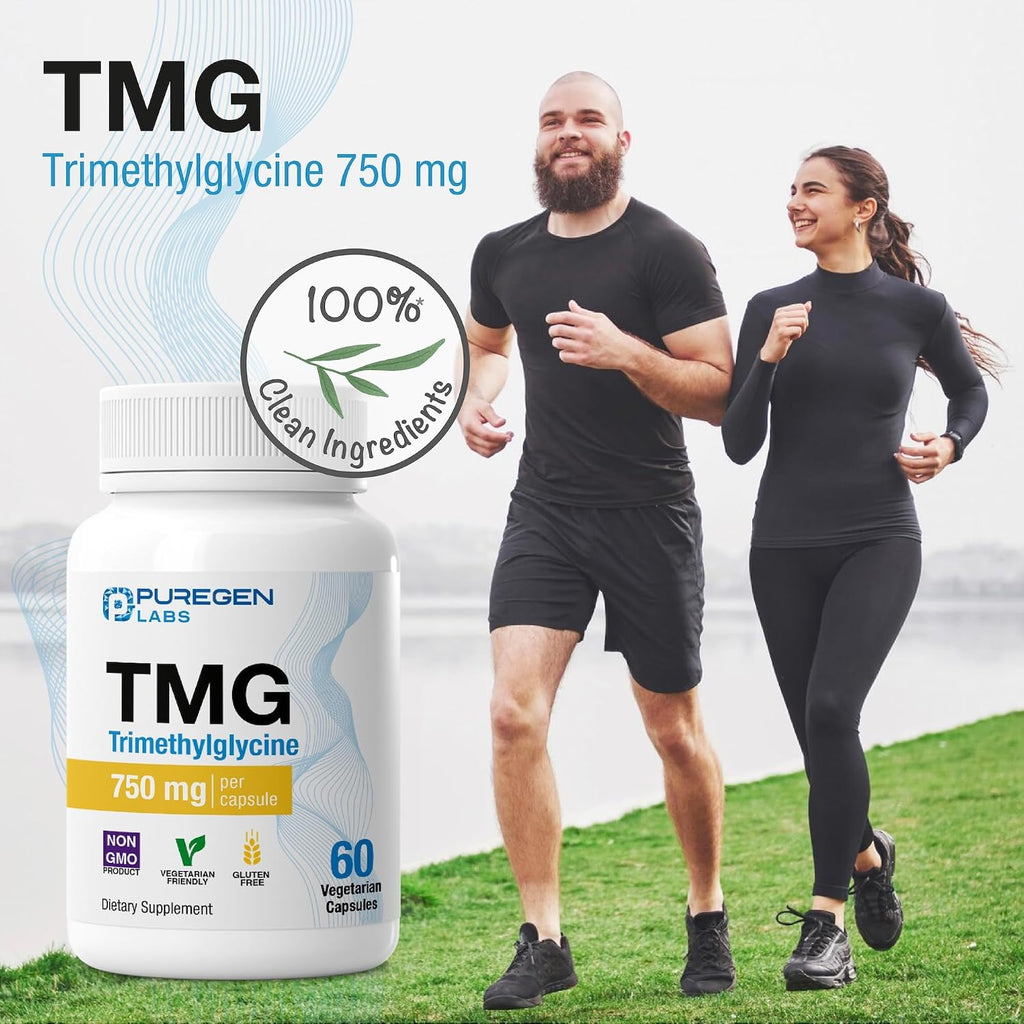 Puregen Labs TMG 750 mg – Trimetilglicina – No OGM, Sin Gluten ni Lácteos – 2 Envases | 120 Cápsulas Vegetarianas