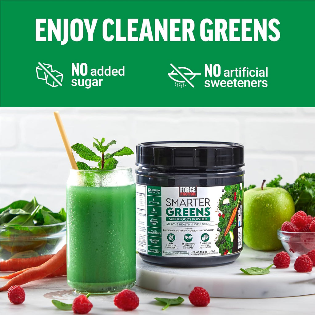 Force Factor Smarter Greens Superfoods Polvo, 3 Pack (90 Porciones)