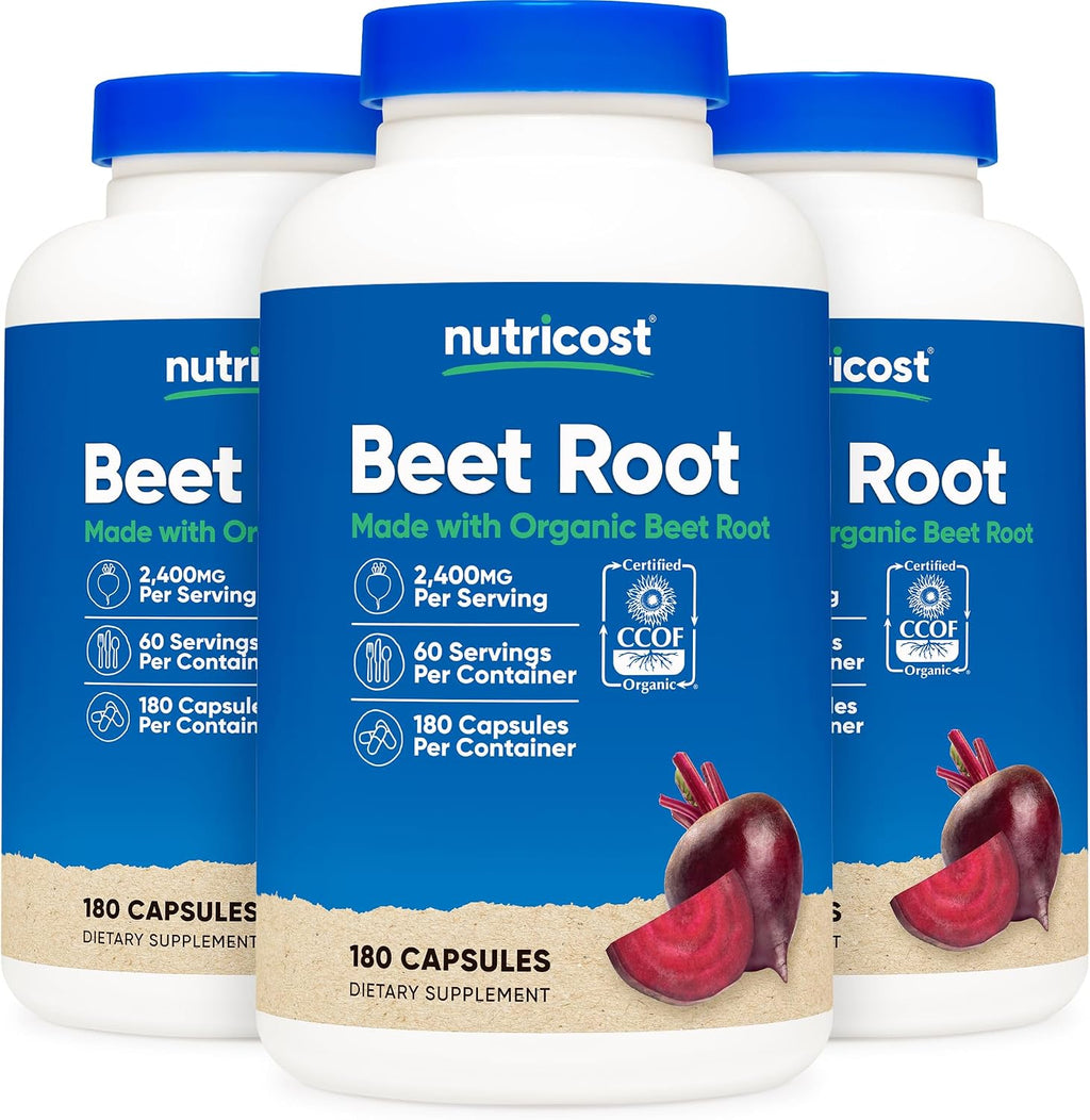 Nutricost Raíz de Remolacha Orgánica 2400mg, 180 Cápsulas - Certificado CCOF