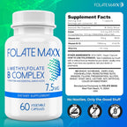 L-Metilfolato 7.5mg con Complejo B Activo - 60 Cápsulas - Alta Potencia 5-MTHF con Vitamina B6 y Metil B12 - 3 en 1, No OGM, Sin Gluten (Suministro para 2 Meses)