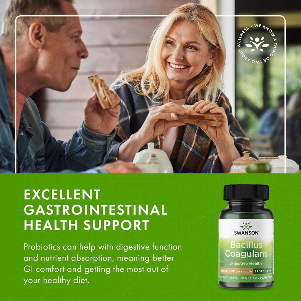 Swanson Bacillus Coagulans Spore-Form Probiotic - 6 Billones UFC - 60 Cápsulas Veganas