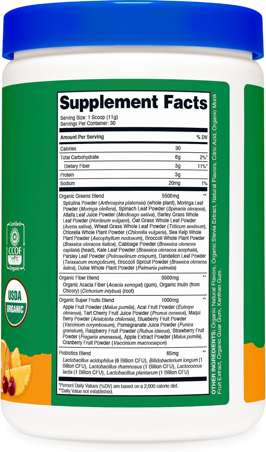 Nutricost Organic Super Greens Powder - Sabor Naranja Sunrise - 30 Raciones