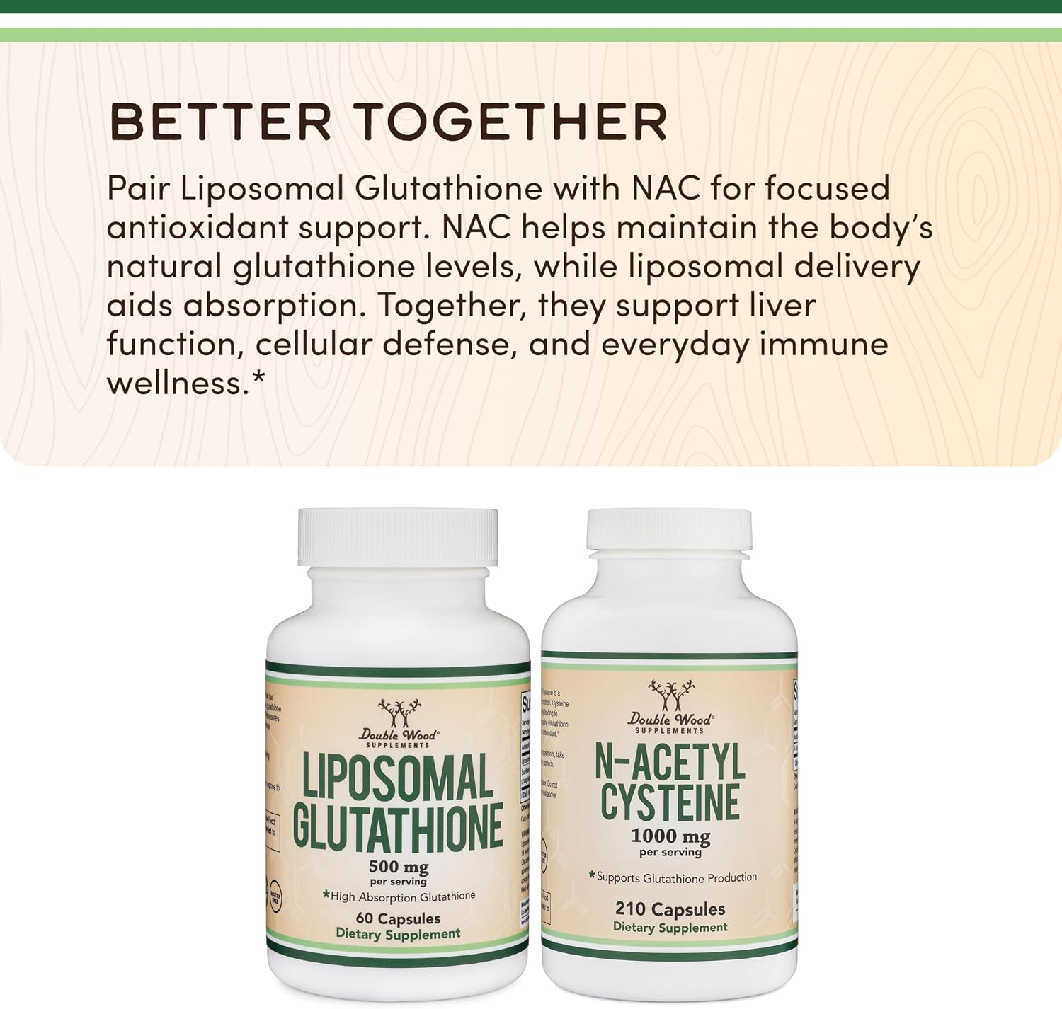 Suplemento de Glutatión Liposomal 500 mg por ración, 60 cápsulas - Vegano, No-GMO - Double Wood