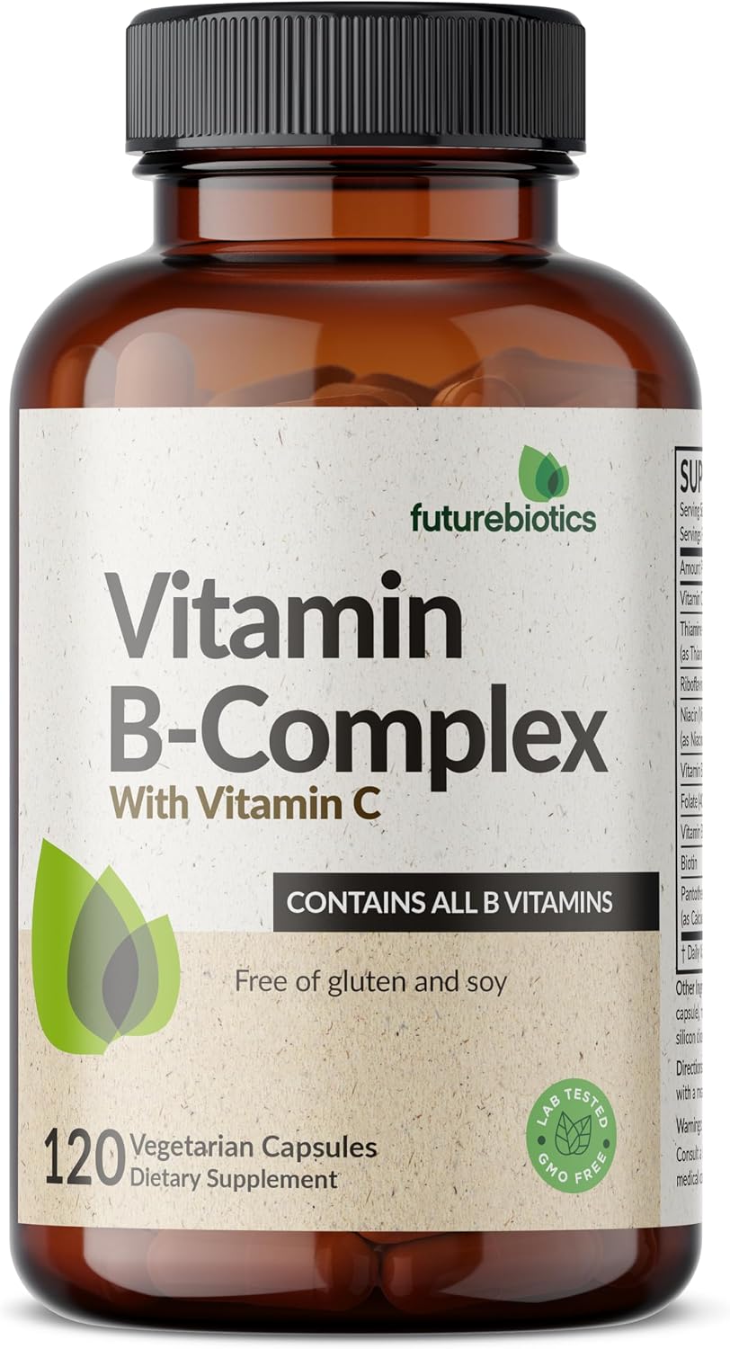 Futurebiotics Complejo B con Vitamina C - Apoya la Producción de Energía, Sistema Nervioso y Sistema Inmunológico - Non-GMO, 120 Cápsulas Vegetales