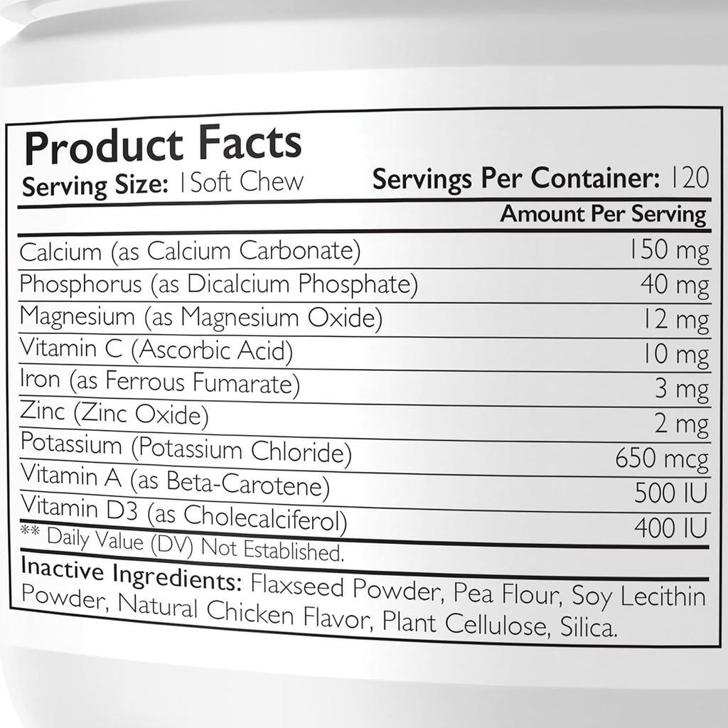 Nutrition Strength Vitaminas para Perras Lactantes con Calcio, Fósforo, Magnesio y Zinc, 120 Chewables Blandos