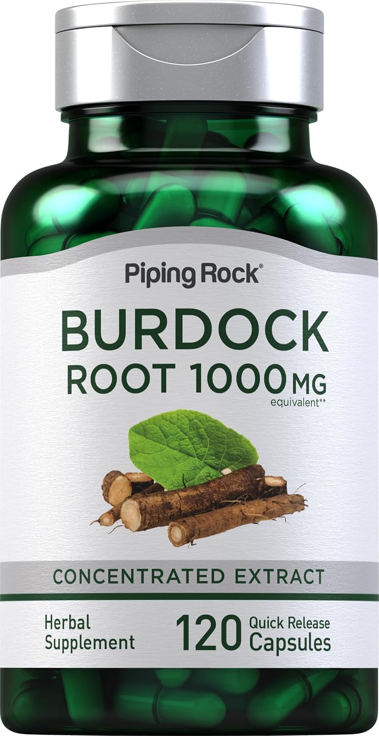 Piping Rock Cápsulas de Raíz de Bardana | 120 Unidades | Suplemento Herbal | Extracto Concentrado | Sin Gluten, No GMO
