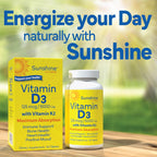 Sunshine Vitamina D3 con K2, 5000 UI D3 + 100 mcg K2, 60 Comprimidos