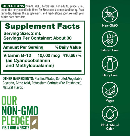 Nature's Truth B12 Sublingual Drops 10.000 – Sistema nervioso saludable: La vitamina B12 contribuye al – Image 2