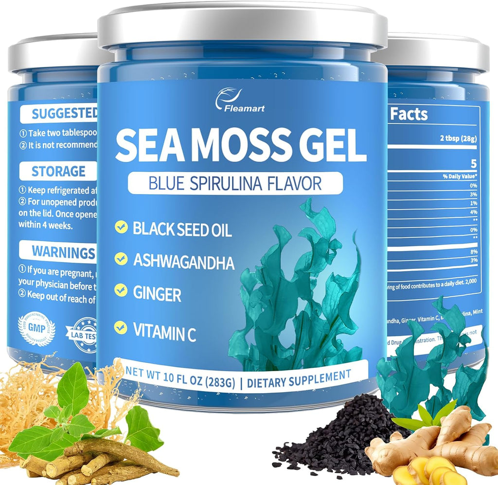 Fleamart Sea Moss Gel - Gel de Musgo de Mar Natural Wildcrafted con Sabor a Saúco, 425g