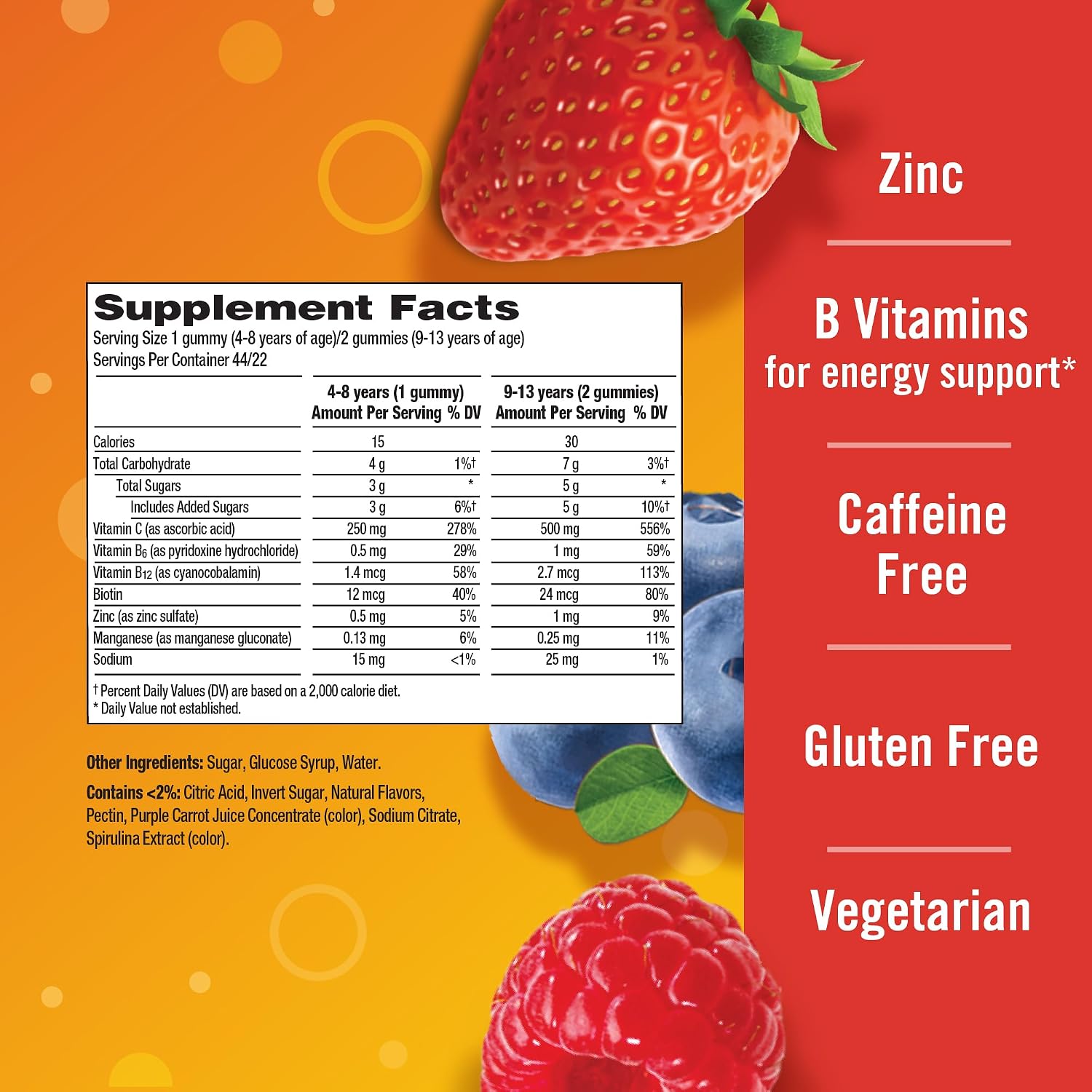 Emergen-C Kidz Gomitas de Apoyo Inmunitario con Vitamina C y B, Sabor Berry Bash, 44 uds
