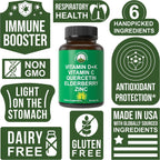 Peak Performance Immune Support – 6 en 1 con Vitamina D3 K2, C, Saúco, Zinc y Quercetina – 60 Cápsulas