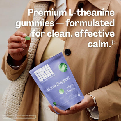 URVI® Neuro Gummies – 500mg Glicina, 150mg L-Teanina, Vitaminas B1 y B6 – Sin Cafeína ni Azúcar – Sabor Té Verde y Manzana – – Image 7