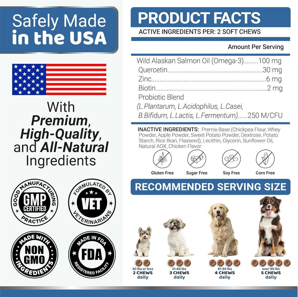 Omega 3 para perros – 170 masticables – Suplemento para piel y pelaje con salmón, EPA y DHA – Sabor pollo