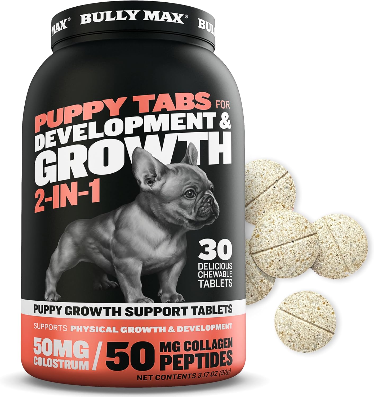 Bully Max 2 en 1 Vitaminas para Cachorros - 30 Comprimidos Masticables