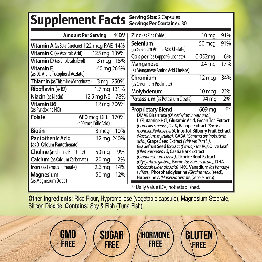 Neuro Plus Brain Supplement - Nootrópico para Memoria, Enfoque y Claridad - 60 Cápsulas