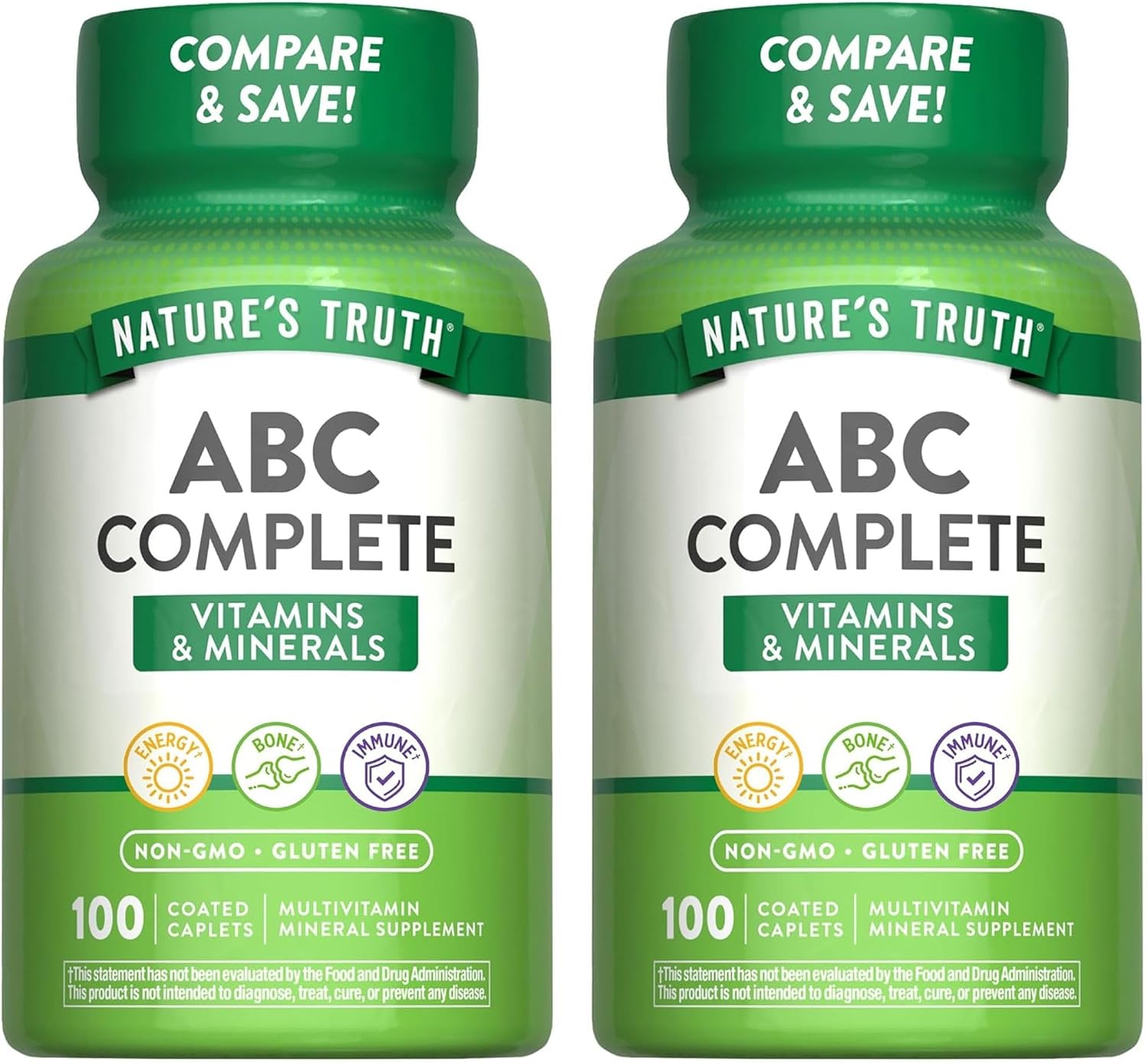 Nature's Truth ABC Complete Vitaminas + Minerales Suplemento Multivitamínico - 100 Comprimidos Recubiertos, Paquete de 2