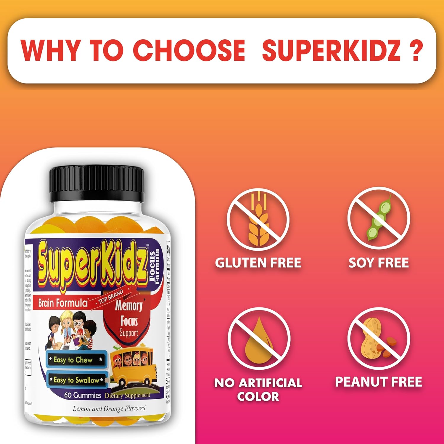 Superkids Kids Focus Gummies con Omega 3 DHA - 60 Gominolas