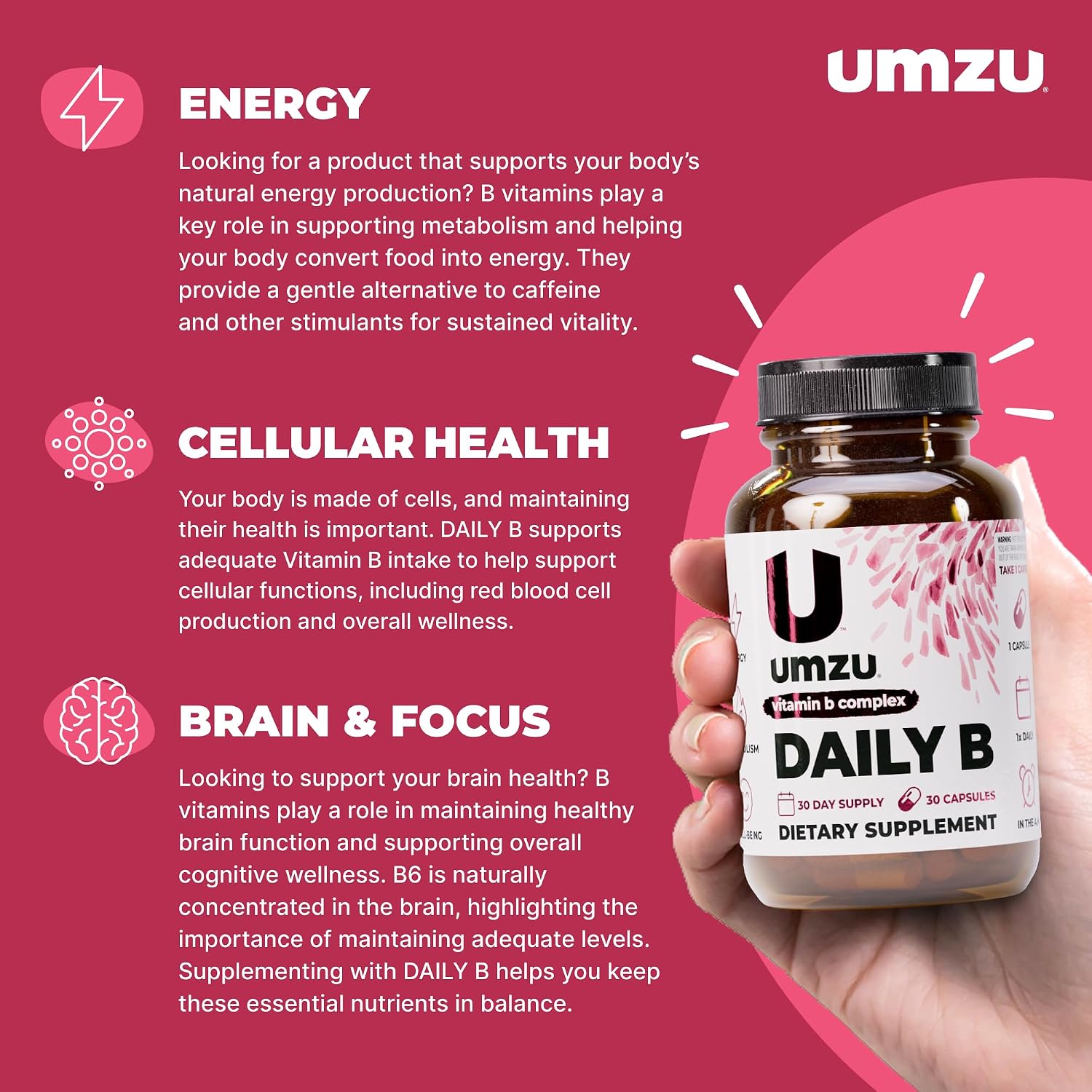 UMZU Daily B - Complejo Completo de Vitaminas B con B1, B2, B3, B5, B6, B7, B9 y B12
