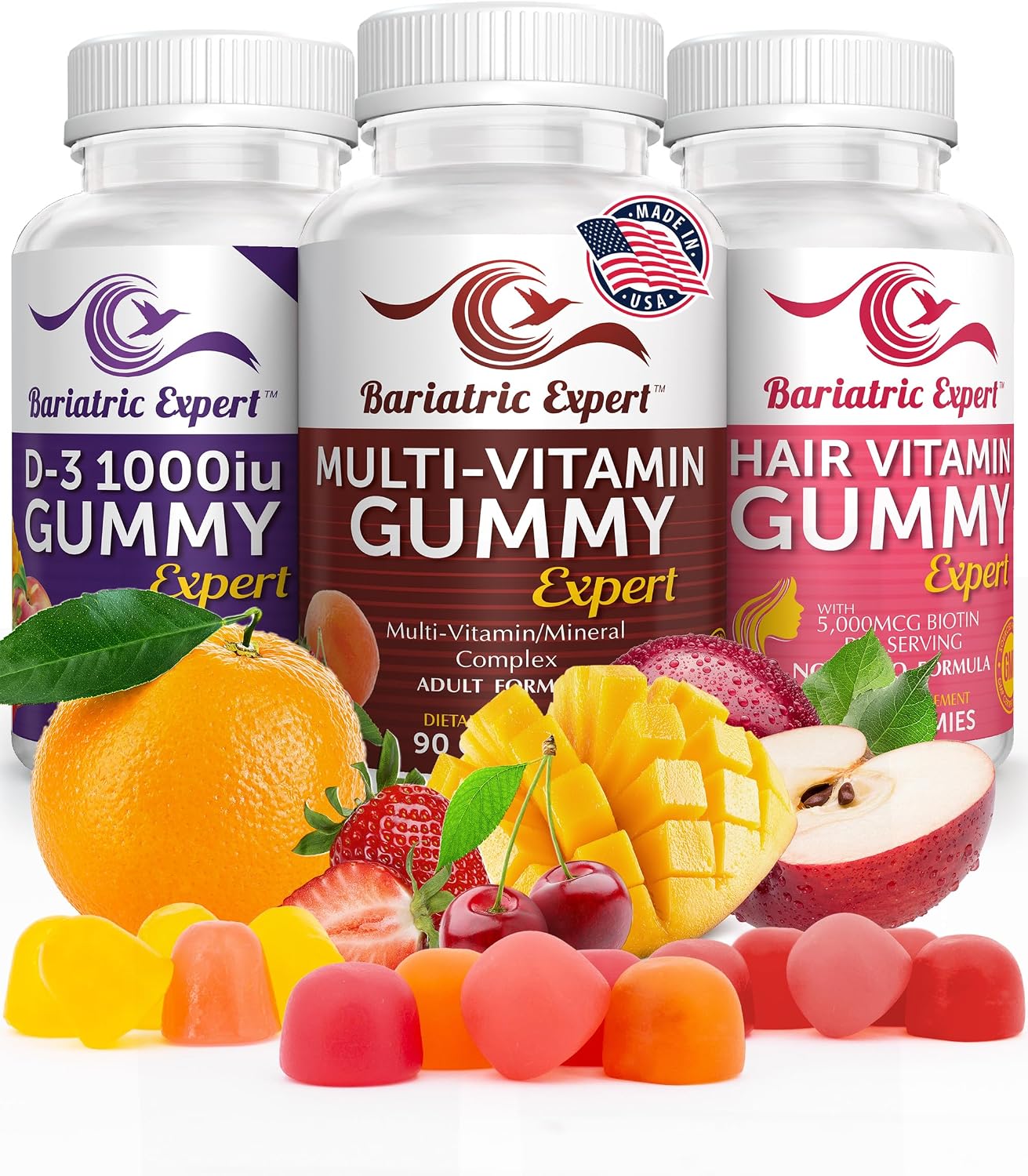 Pack Triple de Multivitamínicos Bariátricos - Gominolas Multivitamínicas, Vitamina D3 y Cabello