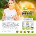 L-Methylfolate 7.5 mg + B12 1000 mcg - Suplemento de Metilfolato Activo con Glicina - 60 Cápsulas