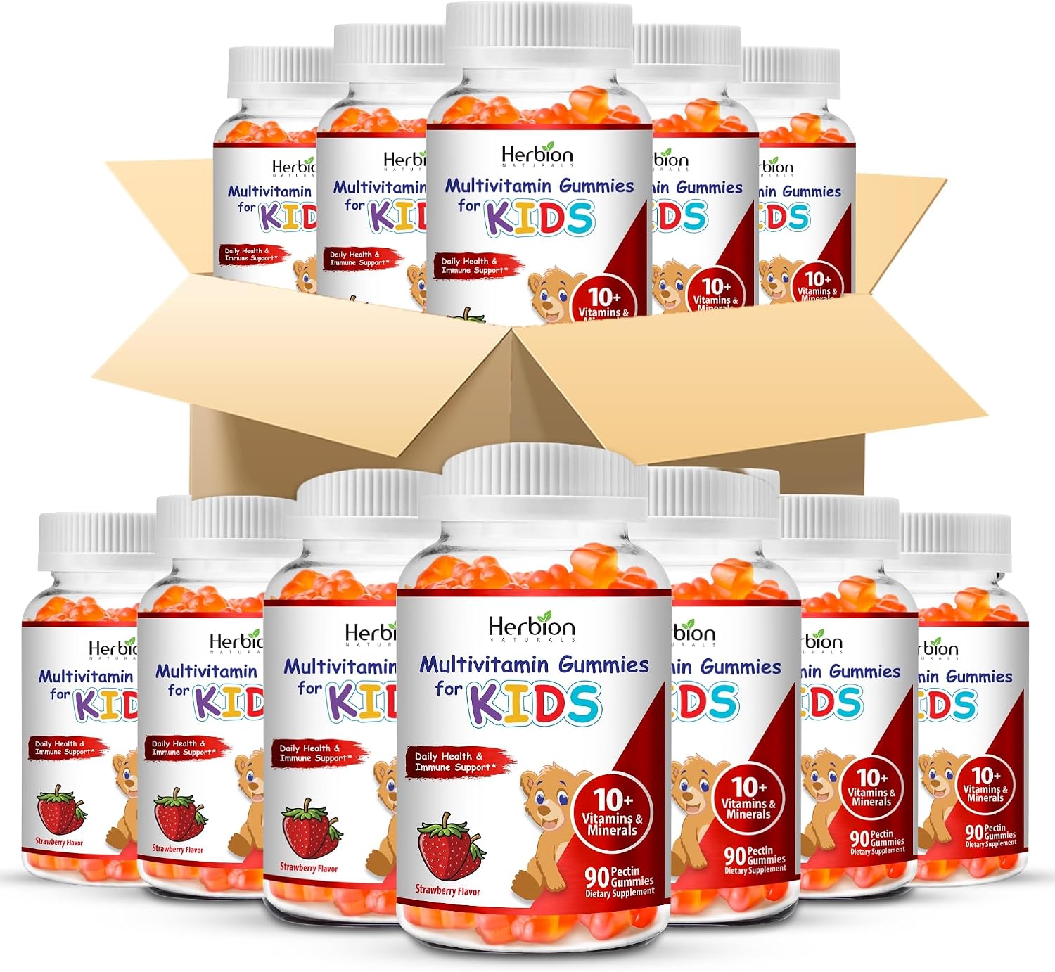 HERBION Naturals Multivitamin Gummies for Kids - Gomitas multivitamínicas infantiles (Pack de 24 frascos, 90 gominolas cada uno)