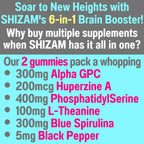 SHIZAM Gominolas Brain Elevator 6 en 1: Alpha GPC, Huperzina A, Fosfatidilserina, L-Teanina, Espirulina Azul y Bioperina