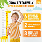 KTD BIOLABS Kids Height Growth Support Capsules – Fórmula de Desarrollo con Calcio, Vitamina D3 y Zinc – Apoyo Óseo y Nutricional para Niños y Adolescentes – Mezcla de Aminoácidos – 120 Cápsulas