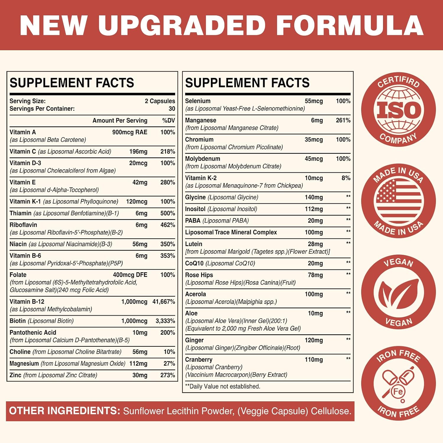 Sambugra Multivitamínico Liposomal para Mujeres 50+ - 32 Ingredientes con CoQ10, Vitaminas C, B, D, E - Sin Hierro (60 Cápsulas)