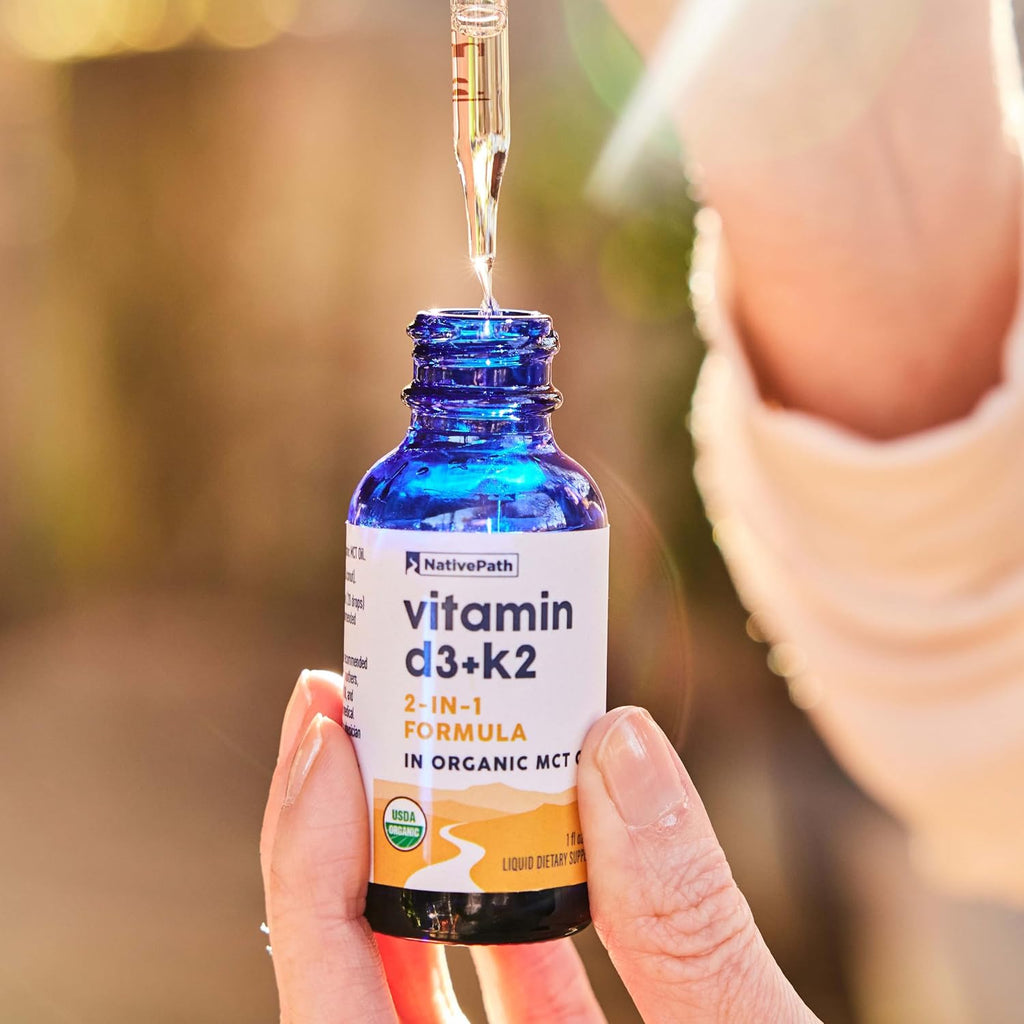 NativePath D3K2 Tincture – Vitamina D3 y K2 con Aceite MCT Orgánico – 30 dosis