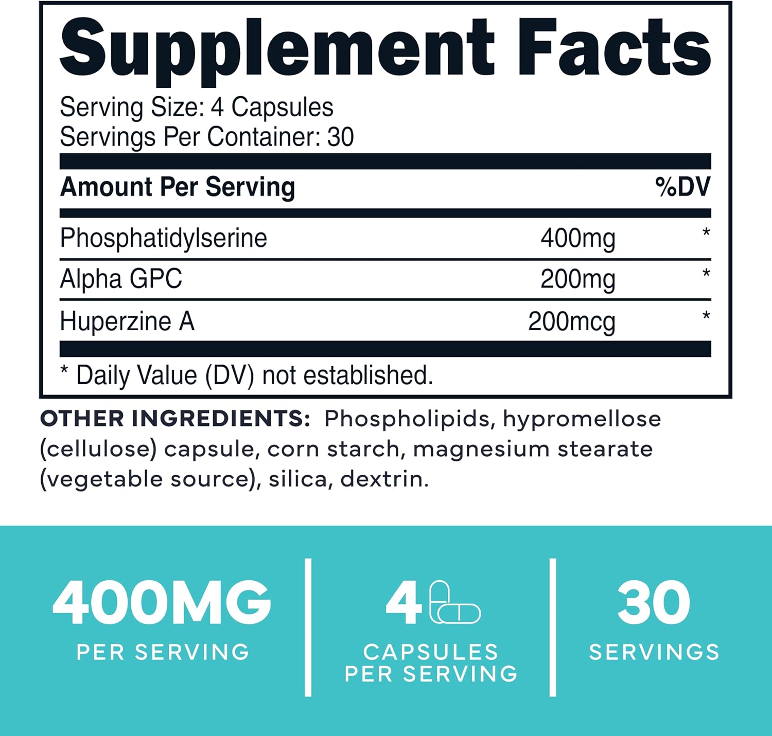 Phosphatidylserine 3X Strength - Suplemento de apoyo cerebral con Alpha GPC y Huperzina A