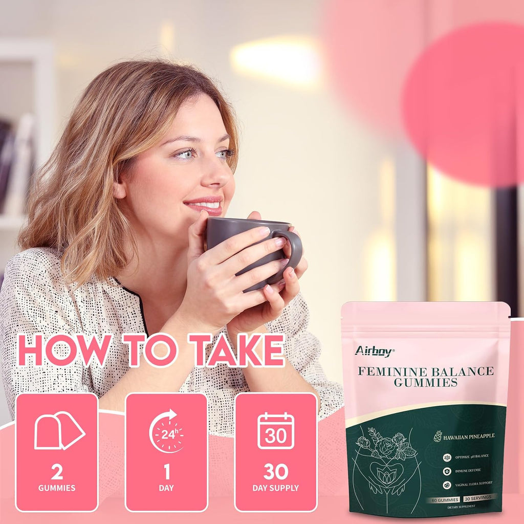 Airboy Gominolas Probióticas Vaginales para Mujeres, Sabor Piña – 60 Gominolas