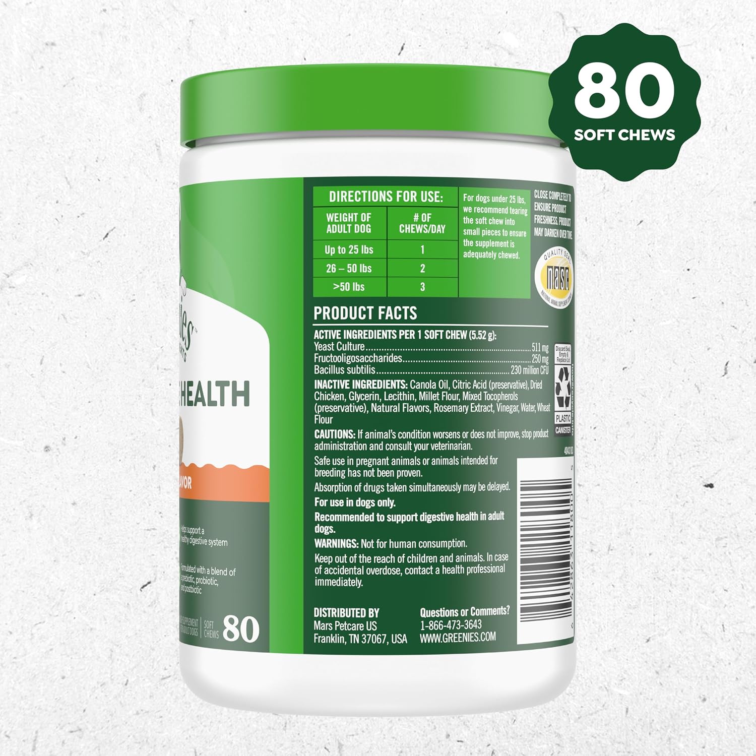 Greenies Digestive Health Suplemento con Probióticos para Perros, Masticables Sabor Pollo, 80 unidades