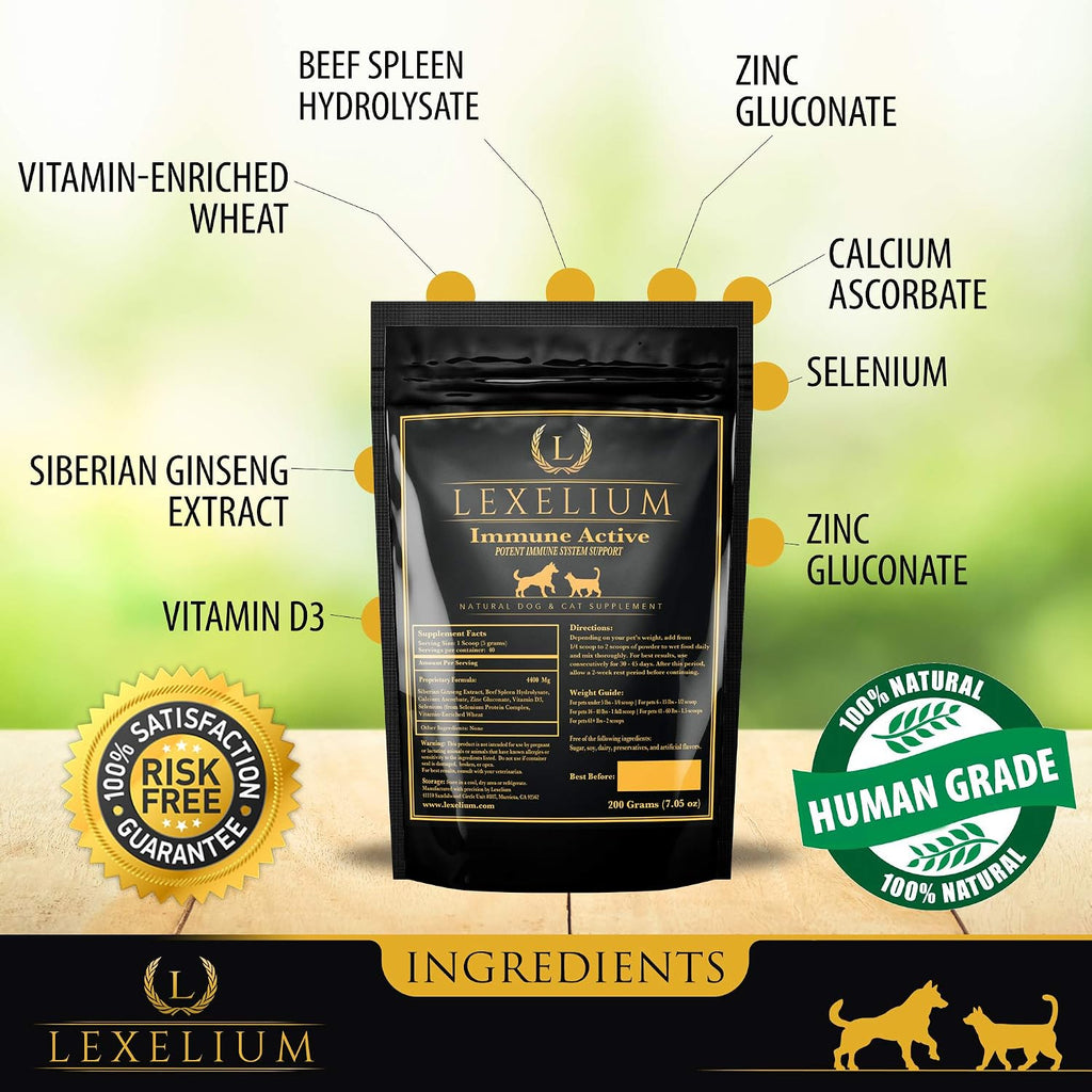 Lexelium Immune Support - Complemento inmunitario en polvo para perros y gatos (200g)