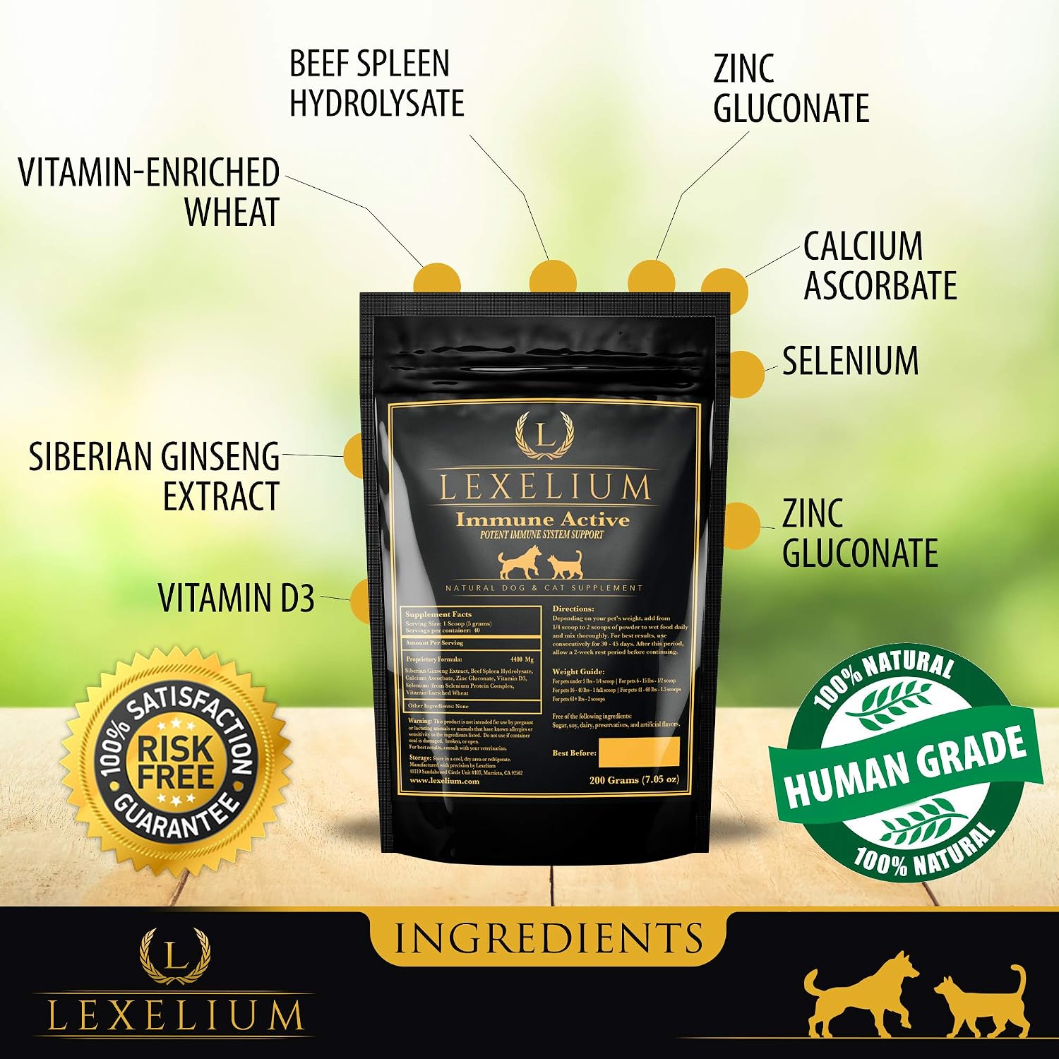 Lexelium Immune Support - Complemento inmunitario en polvo para perros y gatos (200g)