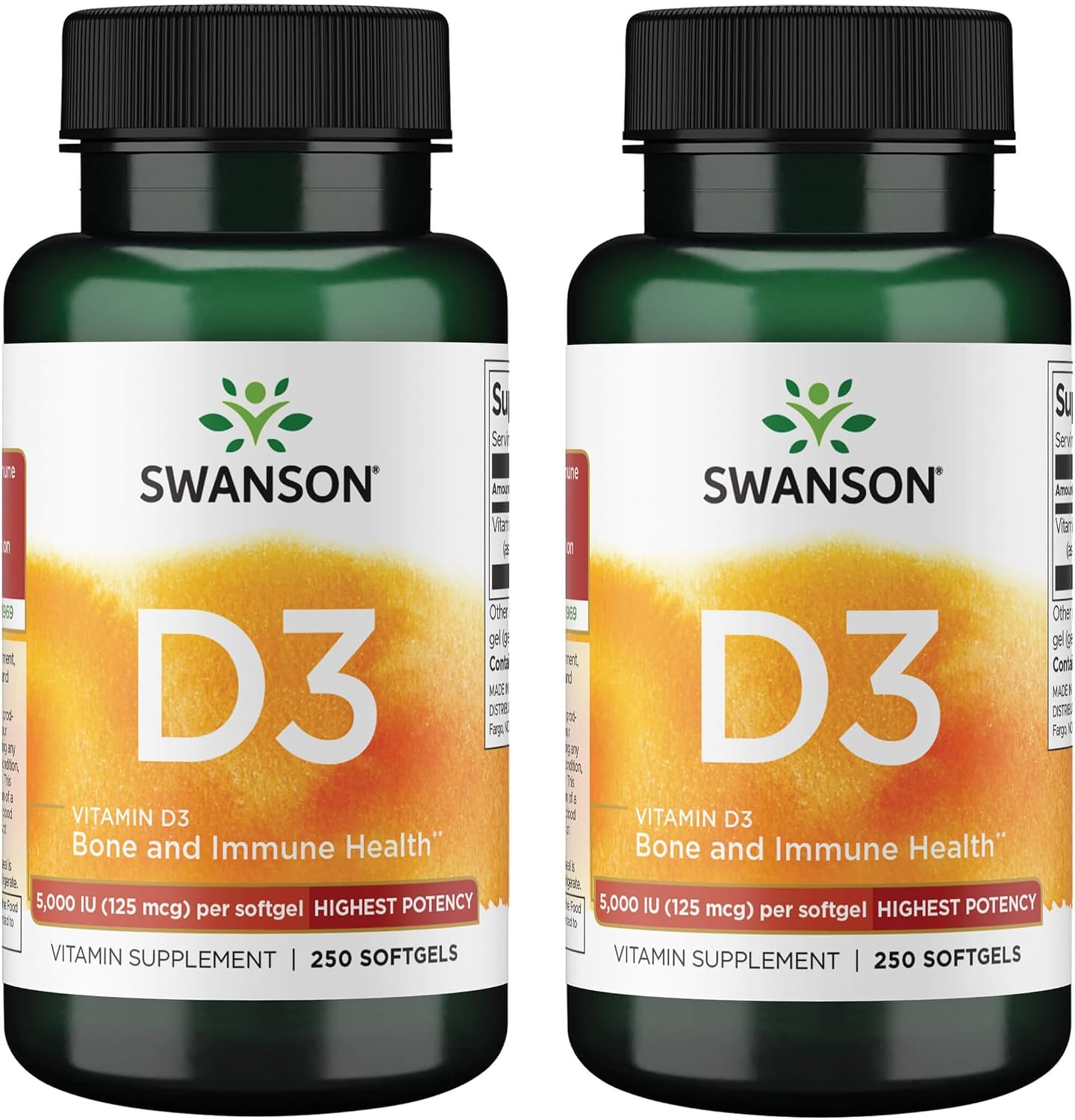Swanson Vitamina D3 5000 UI - 125 mcg de Colecalciferol (250 Cápsulas Blandas)