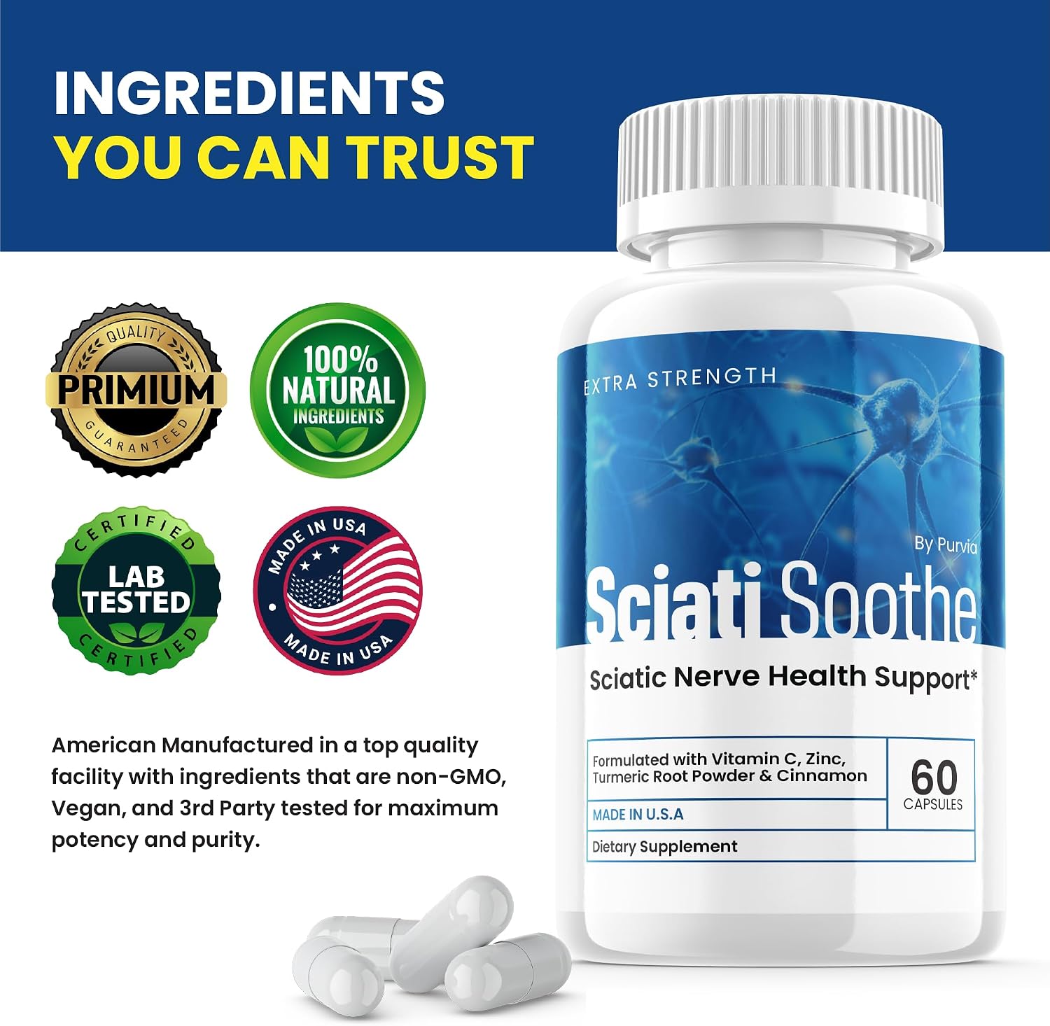 Sciatisoothe Suplemento para el Bienestar Nervioso - Cápsulas de Vitaminas y Minerales - Fórmula Avanzada (60 Cápsulas)