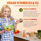2 Paquetes de Gominolas de Vitamina D3 y K2 para Adultos, Sin Azúcar, Vitamina D3 5000UI + K2 (MK-7) 200mcg Suplemento con Complejo B y Vitaminas C y E, para Huesos, Músculos, Dientes e Inmunidad, Vegano, Sin Gluten
