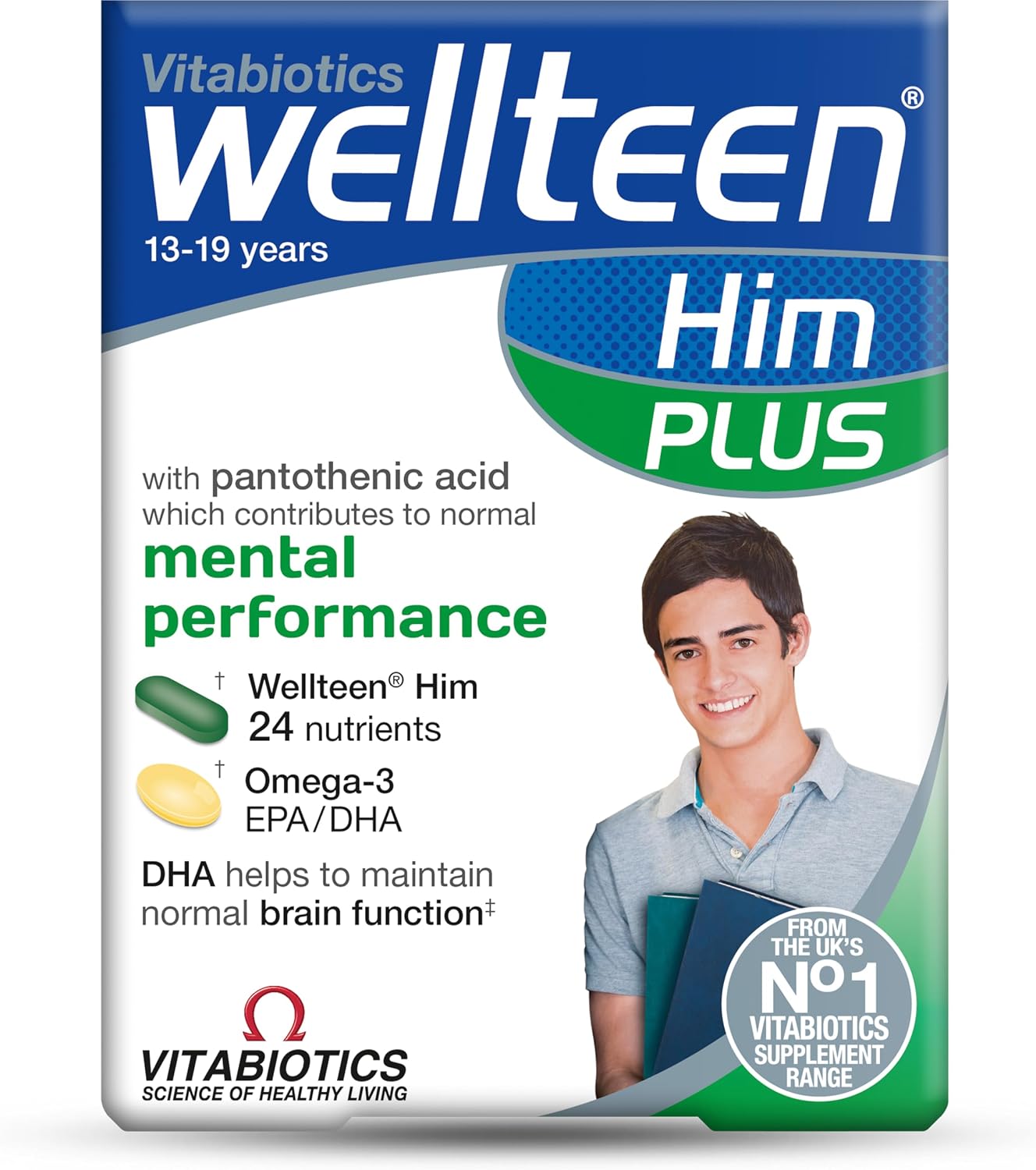 Vitabiotics Wellteen Him Plus Omega-3 - Multivitamínico para Adolescentes y Jóvenes (13-19 años) - 56 Comprimidos y Cápsulas