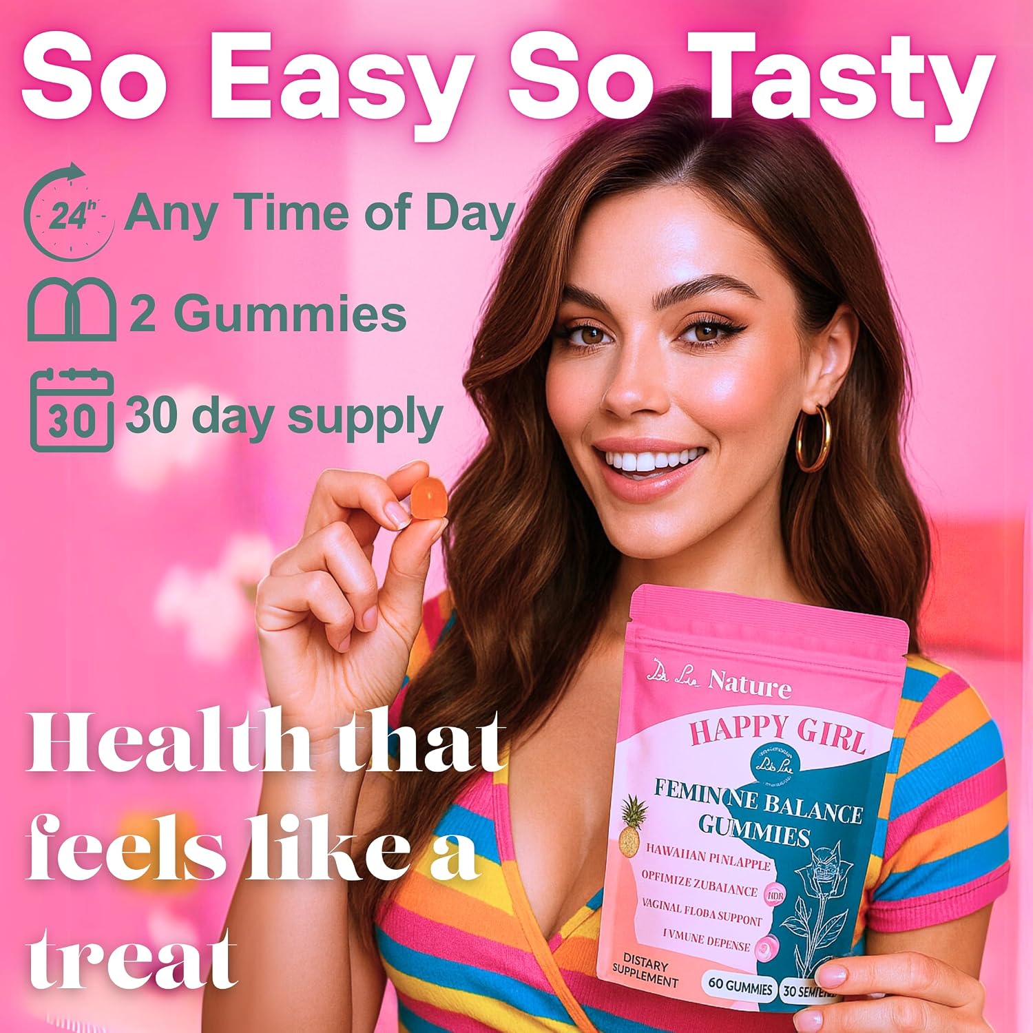 Dr. Lu Happy Girl Gominolas para el Equilibrio Femenino | Sabor a Piña con Probióticos | Sin Azúcar, Vegano - 60 Unidades