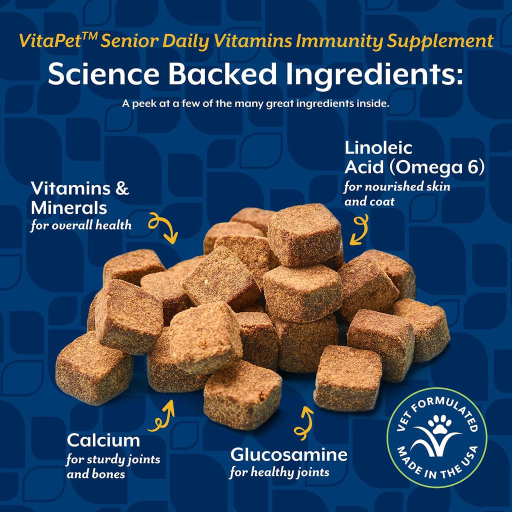 NaturVet VitaPet Senior Daily Vitamins Plus Glucosamine para Perros, 60 comprimidos masticables