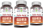 Amazing Formulas Ácido Fólico 5000 mcg por dosis | Complemento alimenticio en comprimidos | No transgénico, sin gluten | Fabricado en EE. UU. (Paquete de 3 | 120 comprimidos cada uno)