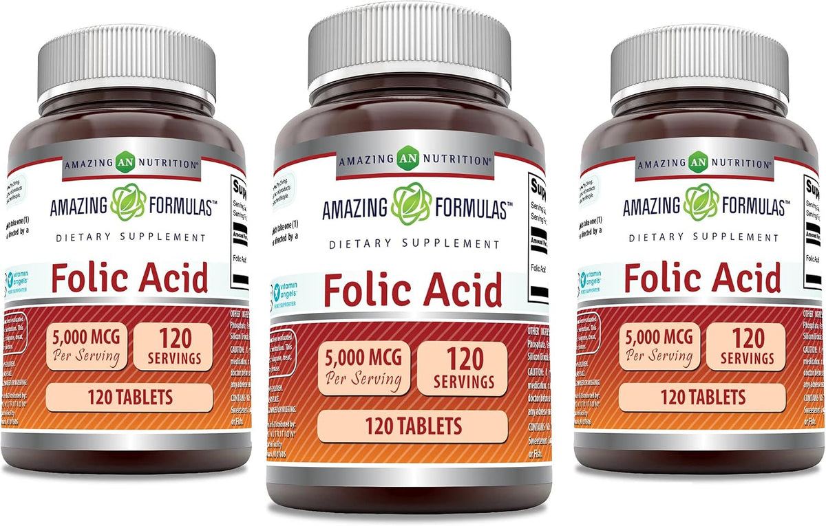 Amazing Nutrition Ácido Fólico 5000 mcg – – El ácido fólico contribuye al funcionamiento normal del sistema – Image 8
