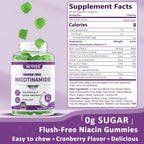 Gominolas de Nicotinamida 500mg sin Azúcar, (Niacinamida sin Flush) Suplemento de Vitamina B3 para Metabolismo Energético y Vitalidad, Sabor Arándano, 120 Unidades
